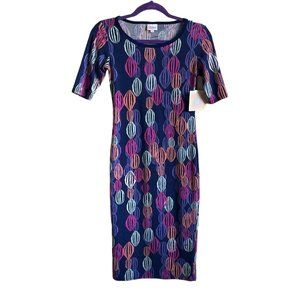 4/$25 Lularoe Julia Dress Blue Multicolor Geometric Print NWT BodyCon Pencil XXS